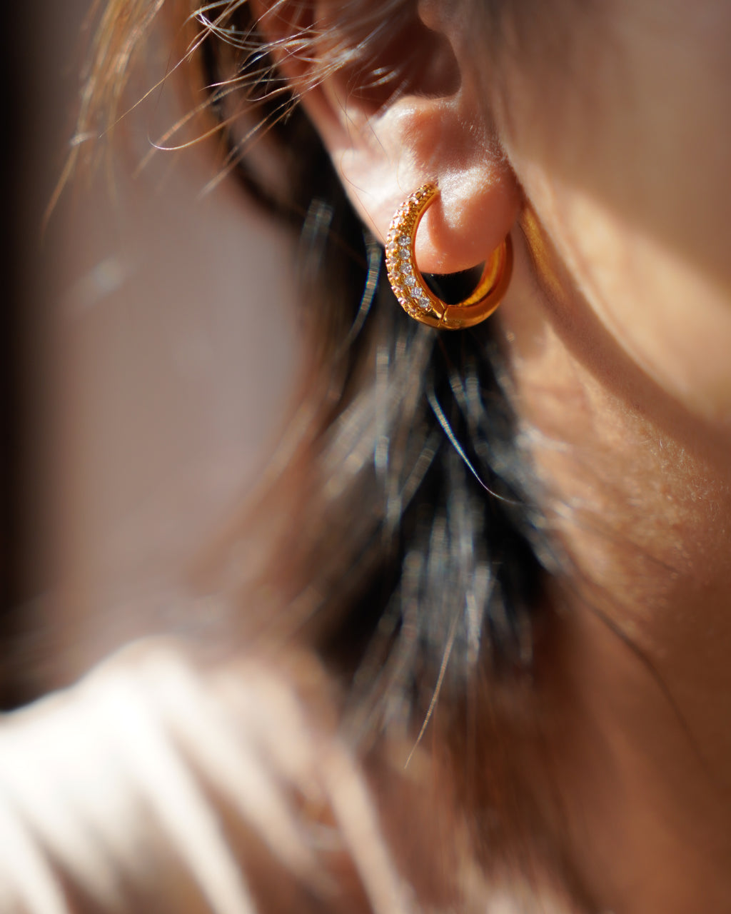 FLORA- Gold Pavé Hoop Earrings |Minimal Zircon Huggie Hoops for Everyday Wear