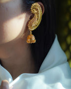 ORO-  Traditional Paisley Ear Cuffs with Jhumka | Premium Micro Plated Mango Kaan Chain Earrings