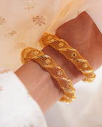 ZORA - Premium 1 Gram Gold Plated Twisted Mesh Bangles | Micro Plated Spiral Filigree Traditional Bracelets Set of 2