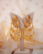 ORO- Three Tier Chandbali Earrings | Micro Plated Floral Filigree Layered Wedding Dangles