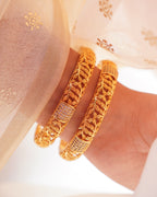ZORA - Premium 1 Gram Gold Plated Leaf Filigree Bangles | Micro Plated American Diamond Set of 2