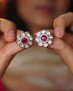 ROOP- Gold Kundan Floral Stud Earrings