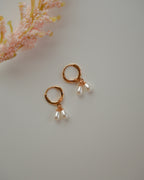 FLORA-Gold Double Pearl Drop Hoop Earrings for Women | Minimal Dangle Earrings