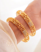 ZORA - Premium 1 Gram Gold Plated Leaf Filigree Bangles | Micro Plated American Diamond Set of 2