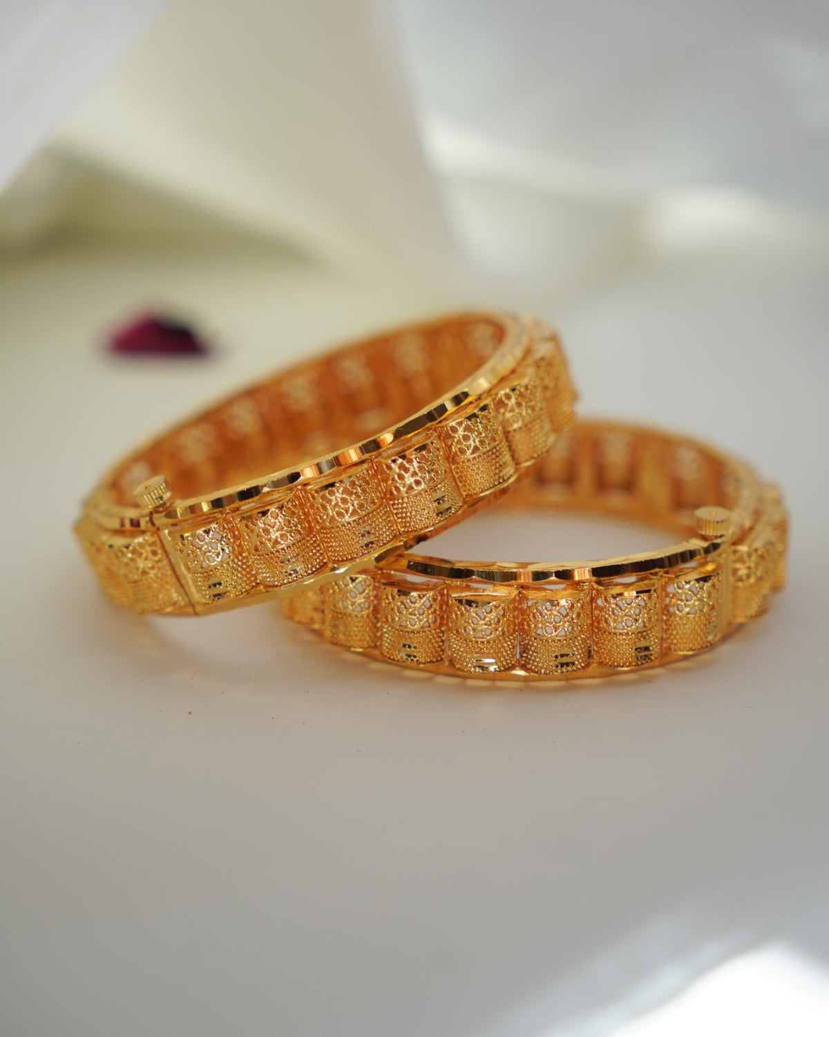 ORO- Structural Heritage Kada Set – 1gm Gold Plated Intricate Geometric Net Work Bangles set of 2