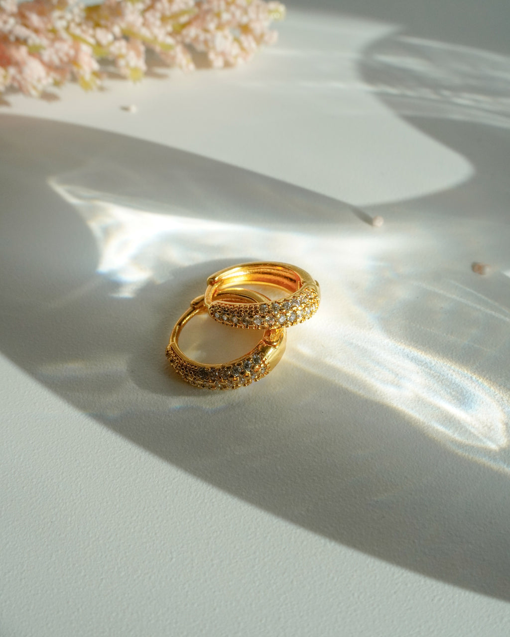 FLORA- Gold Pavé Hoop Earrings |Minimal Zircon Huggie Hoops for Everyday Wear