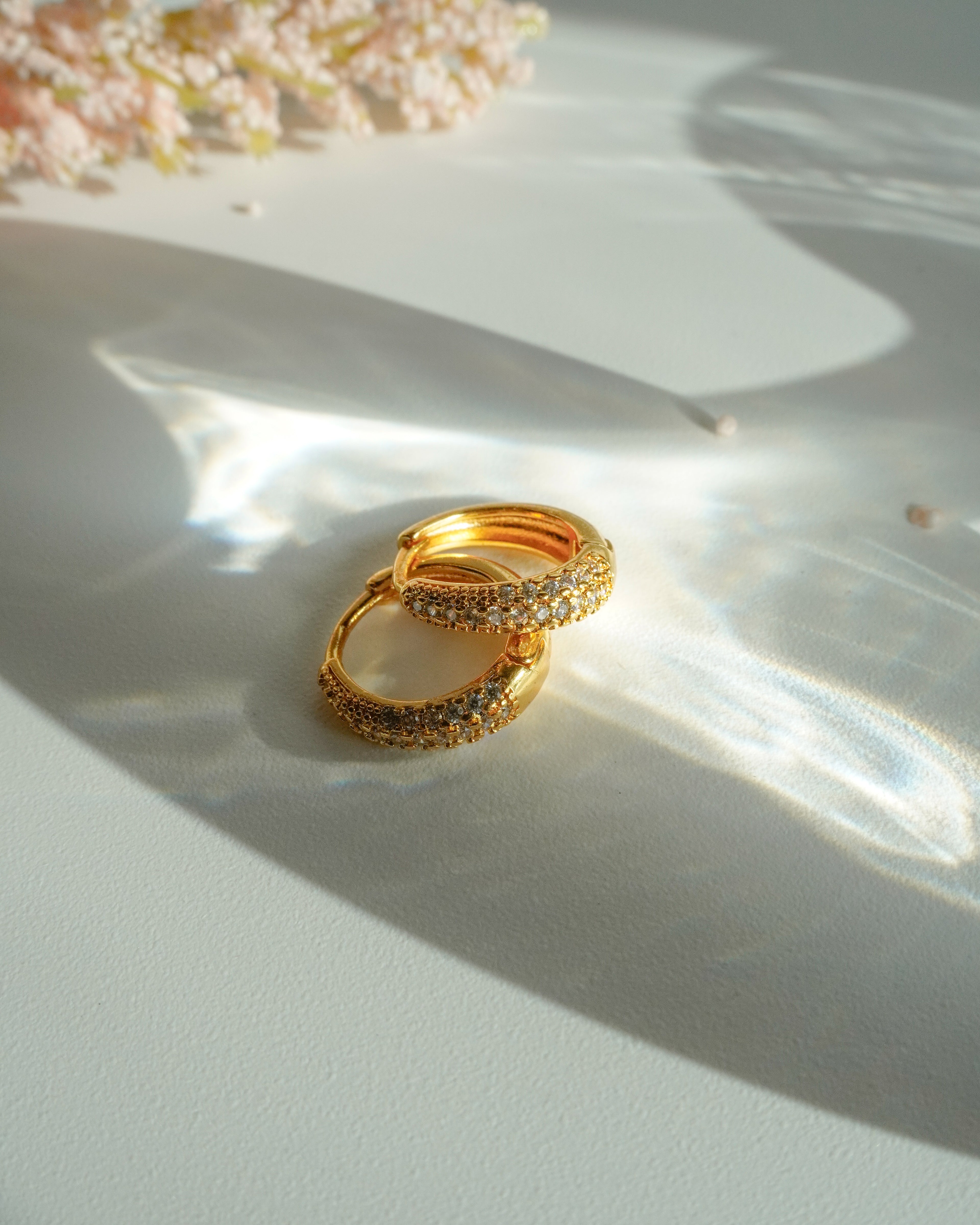 FLORA- Gold Pavé Hoop Earrings |Minimal Zircon Huggie Hoops for Everyday Wear