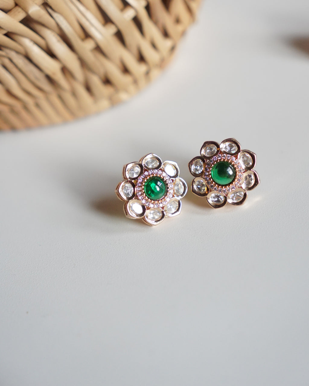 ROOP- Gold Kundan Floral Stud Earrings