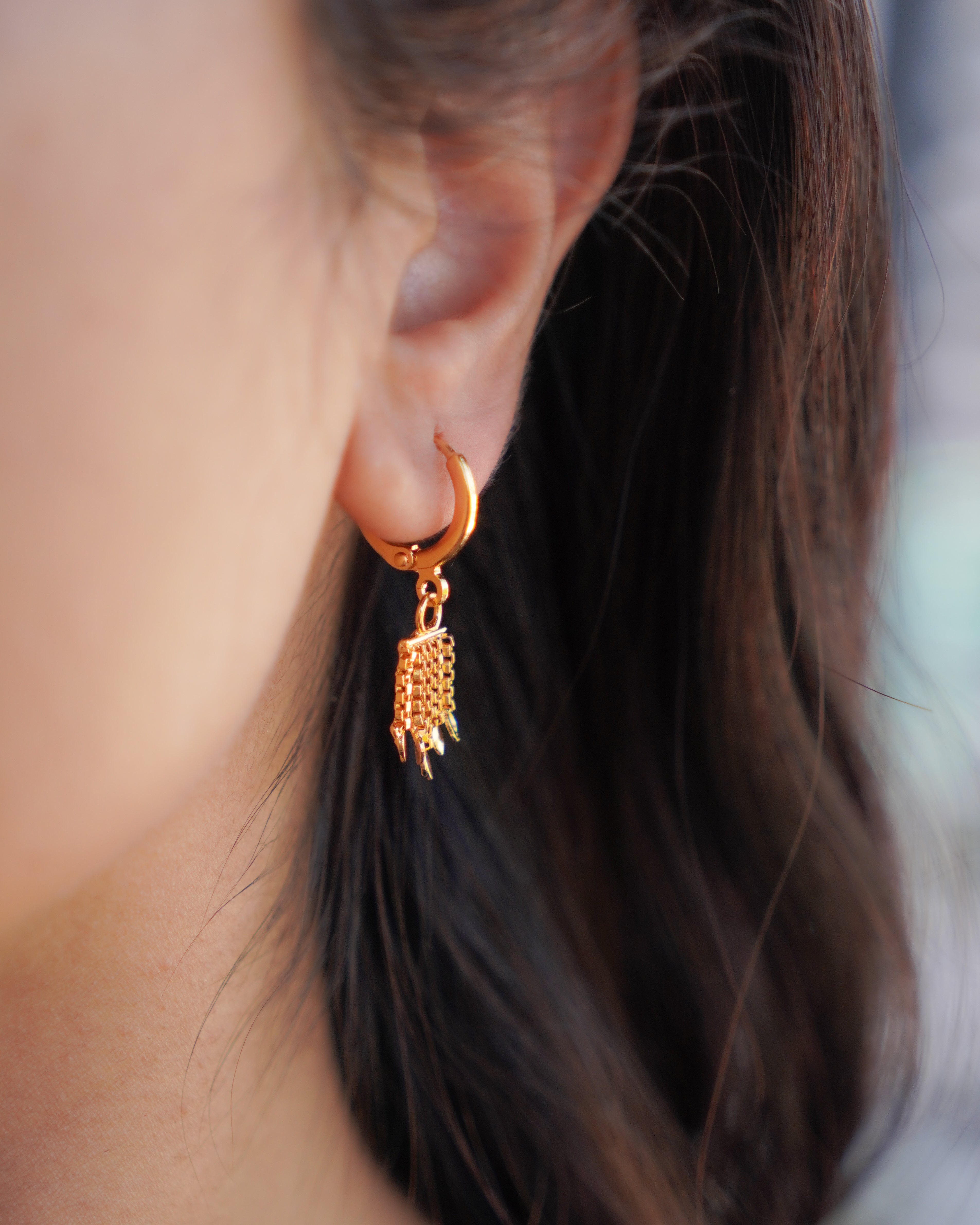 FLORA- Gold Hoop Earrings with Textured Dangle Charms | Minimal Statement Earrings