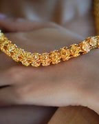 ORO - 1 Gram Gold Plated Rose Buds Mala Necklace | Micro Plated Traditional Hollow Floral Link Haram Long Chain