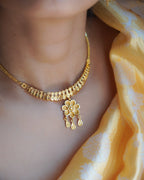 ORO- Gold Plated Flower Pendant Necklace & Earring Set
