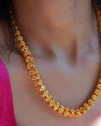 ORO - 1 Gram Gold Plated Rose Buds Mala Necklace | Micro Plated Traditional Hollow Floral Link Haram Long Chain