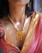 ORO - Premium 1 Gram Gold Plated Pearl Mala Long Necklace Set | Micro Plated Long Haram with Multi Jhumka Drops and Matching Earrings