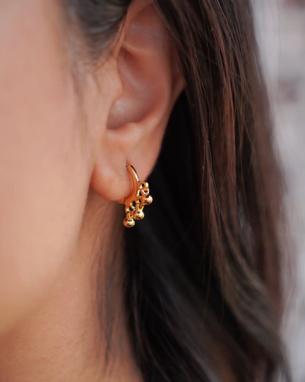 FLORA- Gold Ball Drop Hoop Earrings