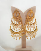 ORO- Three Tier Chandbali Earrings | Micro Plated Intricate Multi Layer Jhumka Dangles