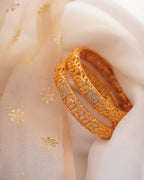 ZORA - Premium 1 Gram Gold Plated Leaf Filigree Bangles | Micro Plated American Diamond Set of 2