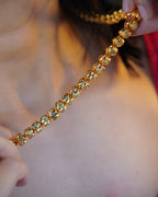 ORO-  Premium 1 Gram Gold Plated Textured Globe Mala Necklace | Micro Plated Traditional Crown Bead Haram Long Chain