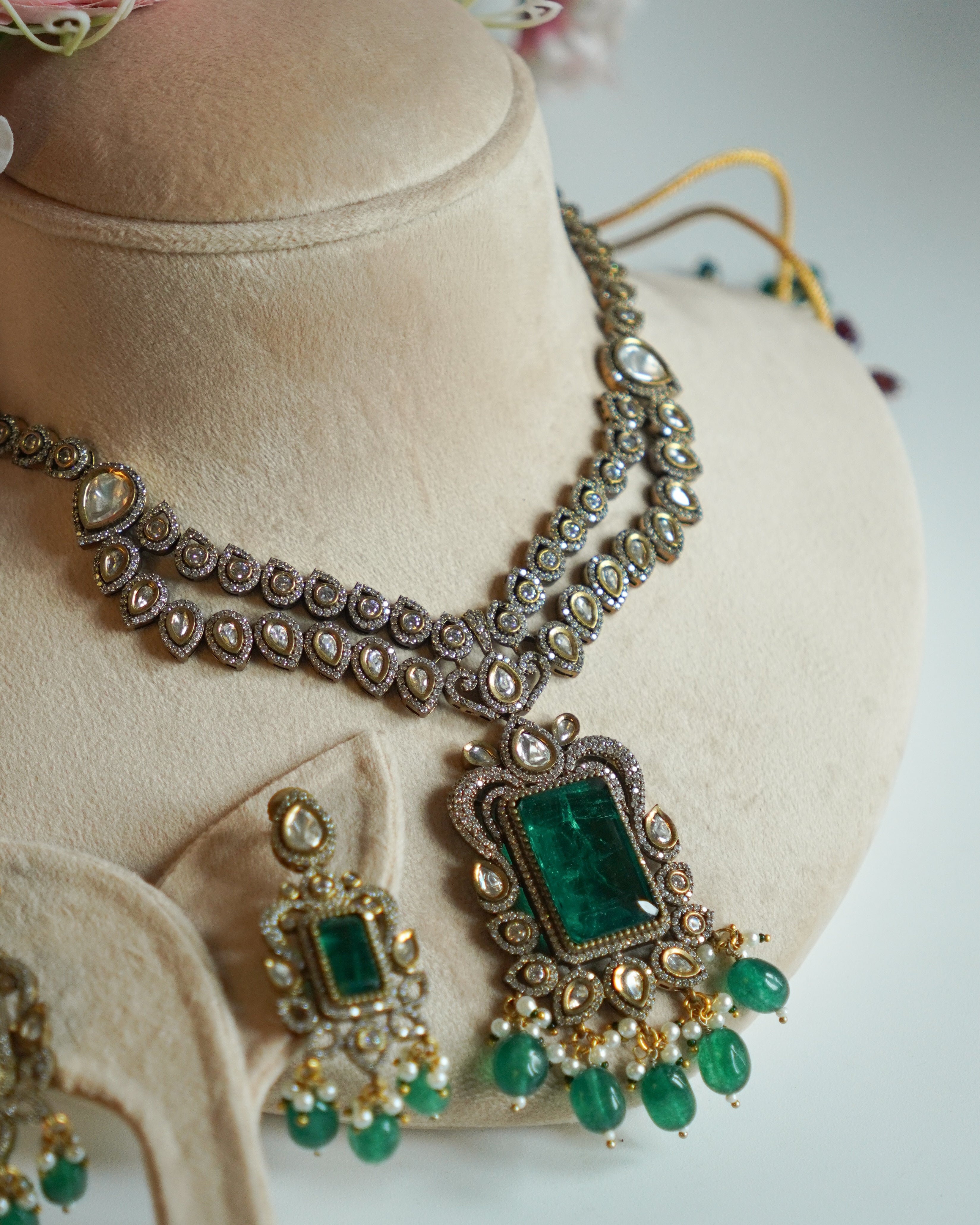 ZIKHIN-Royal Victorian Kundan Stonework Necklace Set
