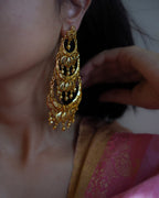 ORO- Three Tier Chandbali Earrings | Micro Plated Intricate Multi Layer Jhumka Dangles