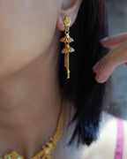 ORO- Matte Finish Floral Tassel Gold Plated Necklace & Earrings Set