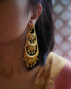 ORO- Three Tier Chandbali Earrings | Micro Plated Intricate Multi Layer Jhumka Dangles