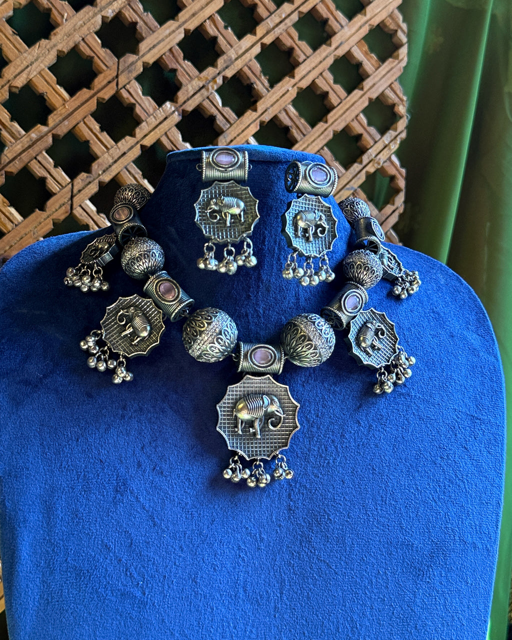 Anassa-Pink Colour Folk Art Necklace Set
