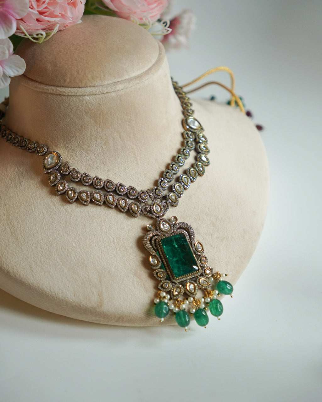 ZIKHIN-Royal Victorian Kundan Stonework Necklace Set