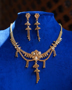 ORO- Matte Finish Floral Tassel Gold Plated Necklace & Earrings Set