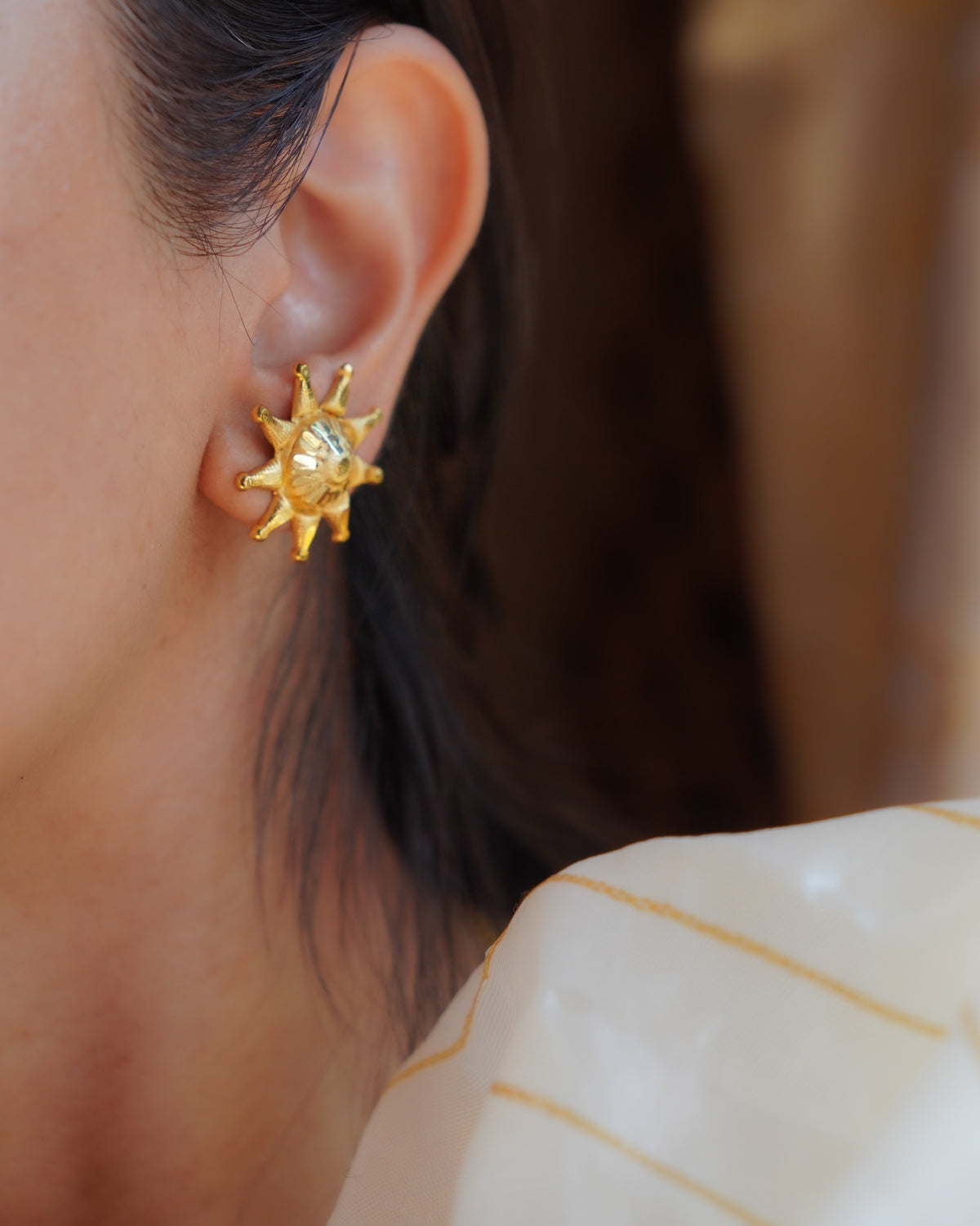 ORO-Gold Plated Geometric Spike Necklace Set | Micro Plated Traditional Necklace with Matching Sunburst Studs
