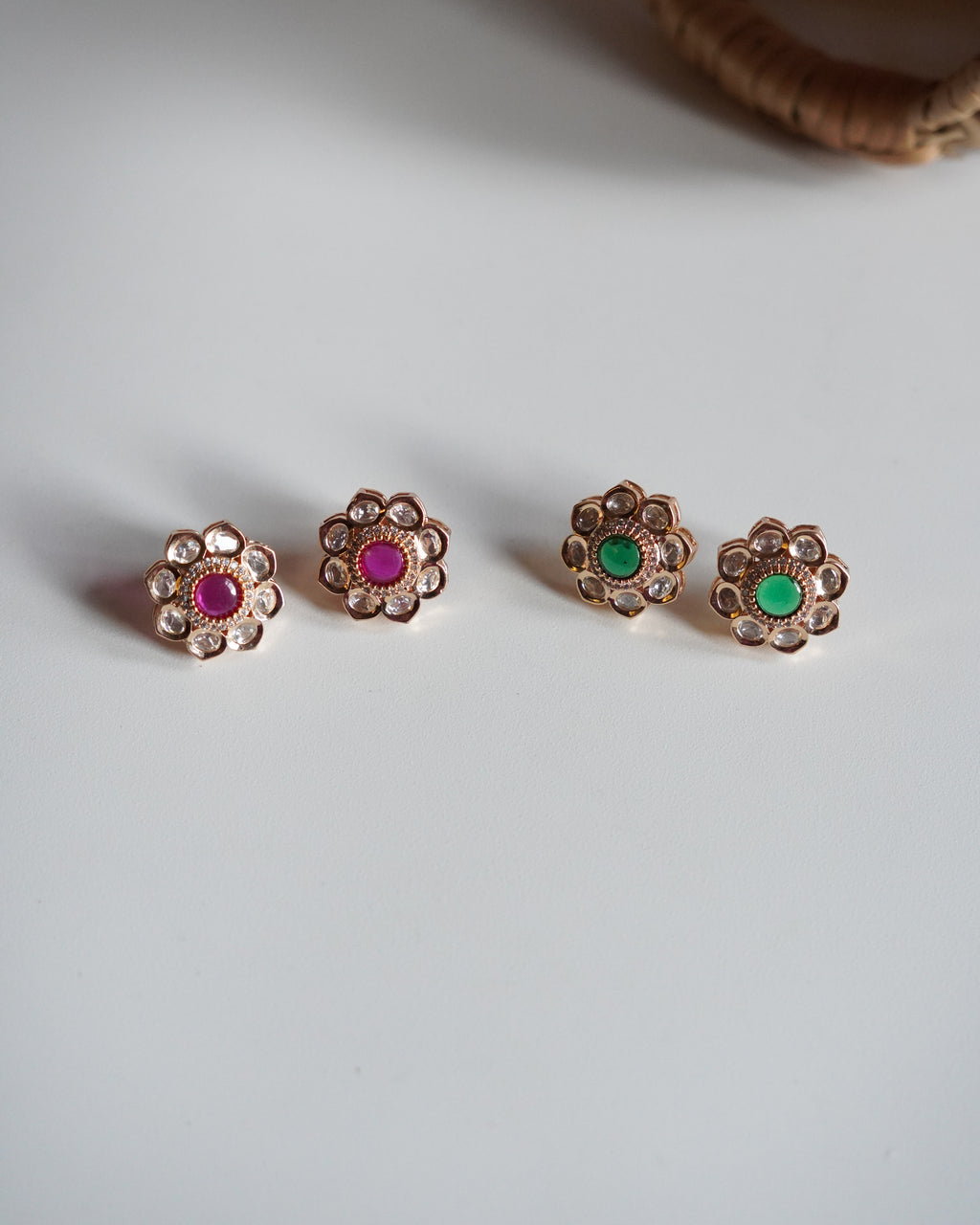 ROOP- Gold Kundan Floral Stud Earrings