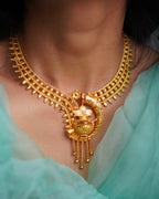 ORO- Traditional 1 Gram Gold Purnakumbha Necklace Set with Matching Drop Earrings | Premium Micro Plated Temple Jewellery