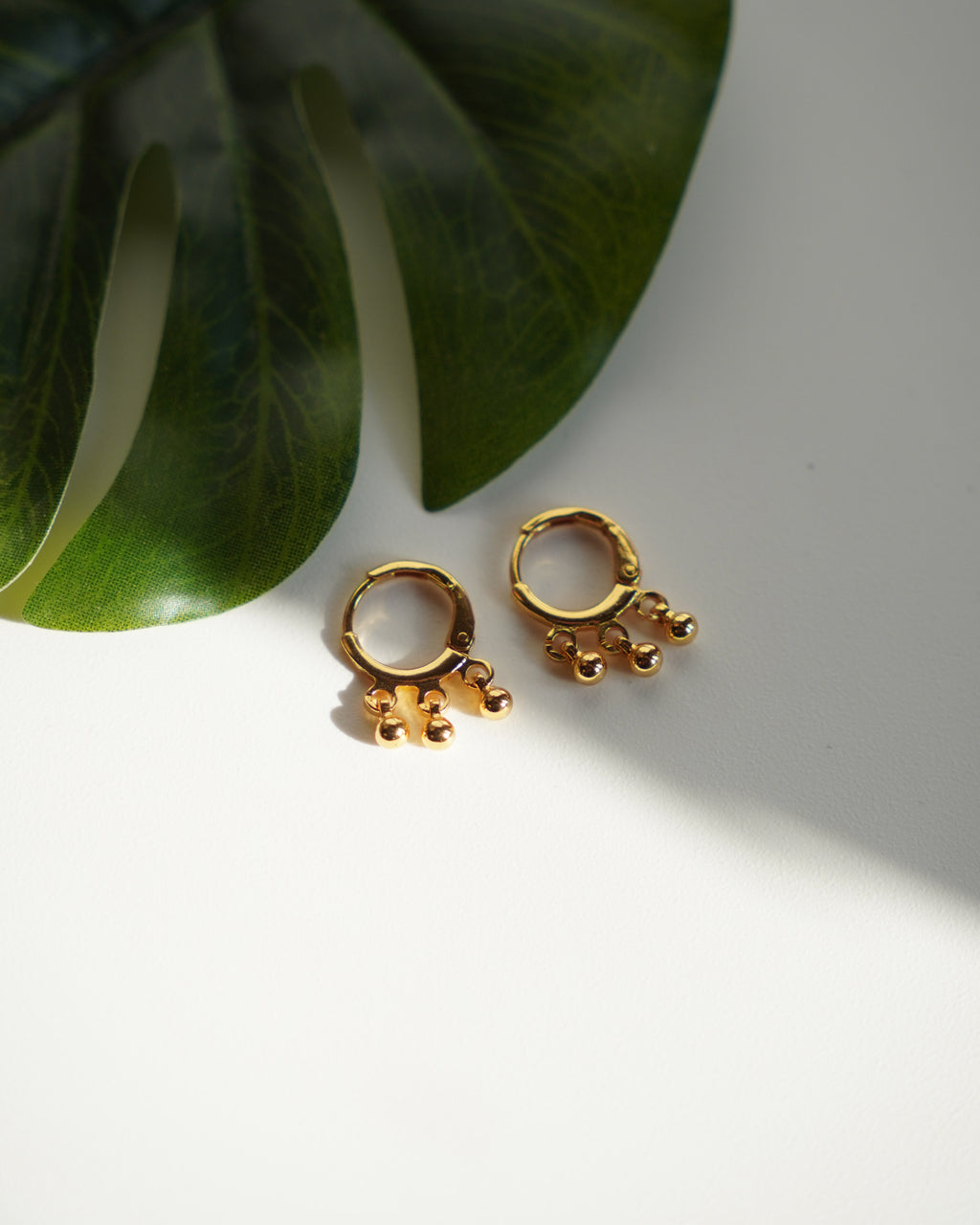 FLORA- Gold Ball Drop Hoop Earrings