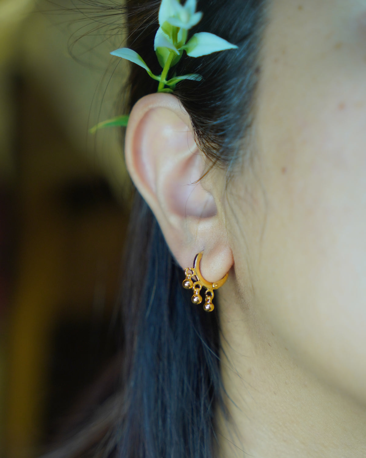 FLORA- Gold Ball Drop Hoop Earrings