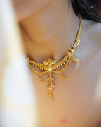ORO- Matte Finish Floral Tassel Gold Plated Necklace & Earrings Set
