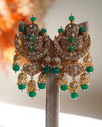 ROOP- Crescent Moon Gold & Emerald Chandbali Earrings