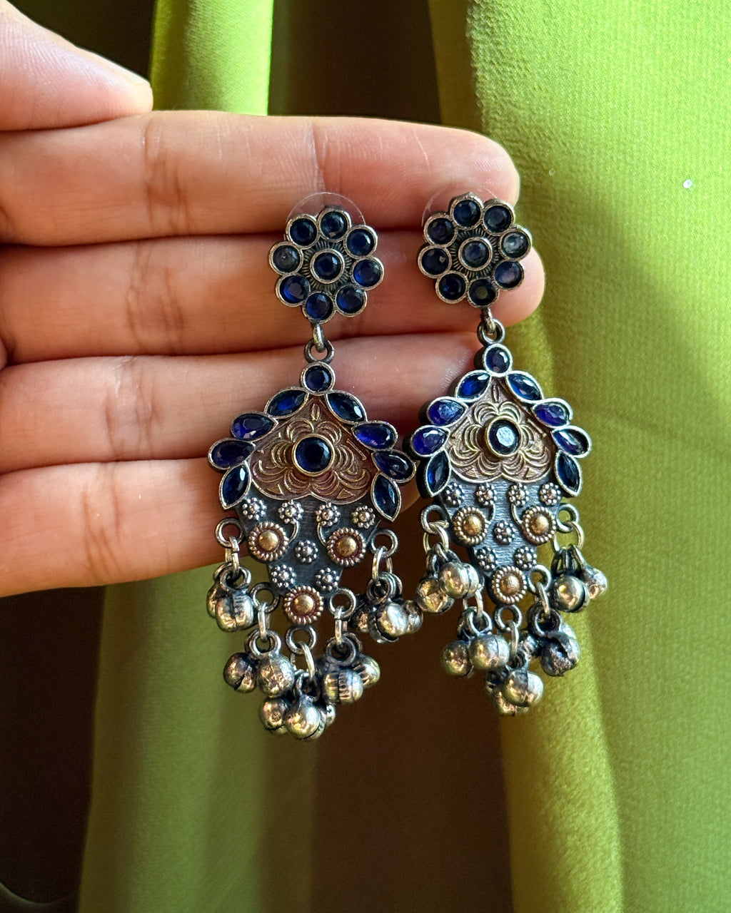 Anassa-Dual Tone Banjara Ghungroo Flower Long Necklace Set