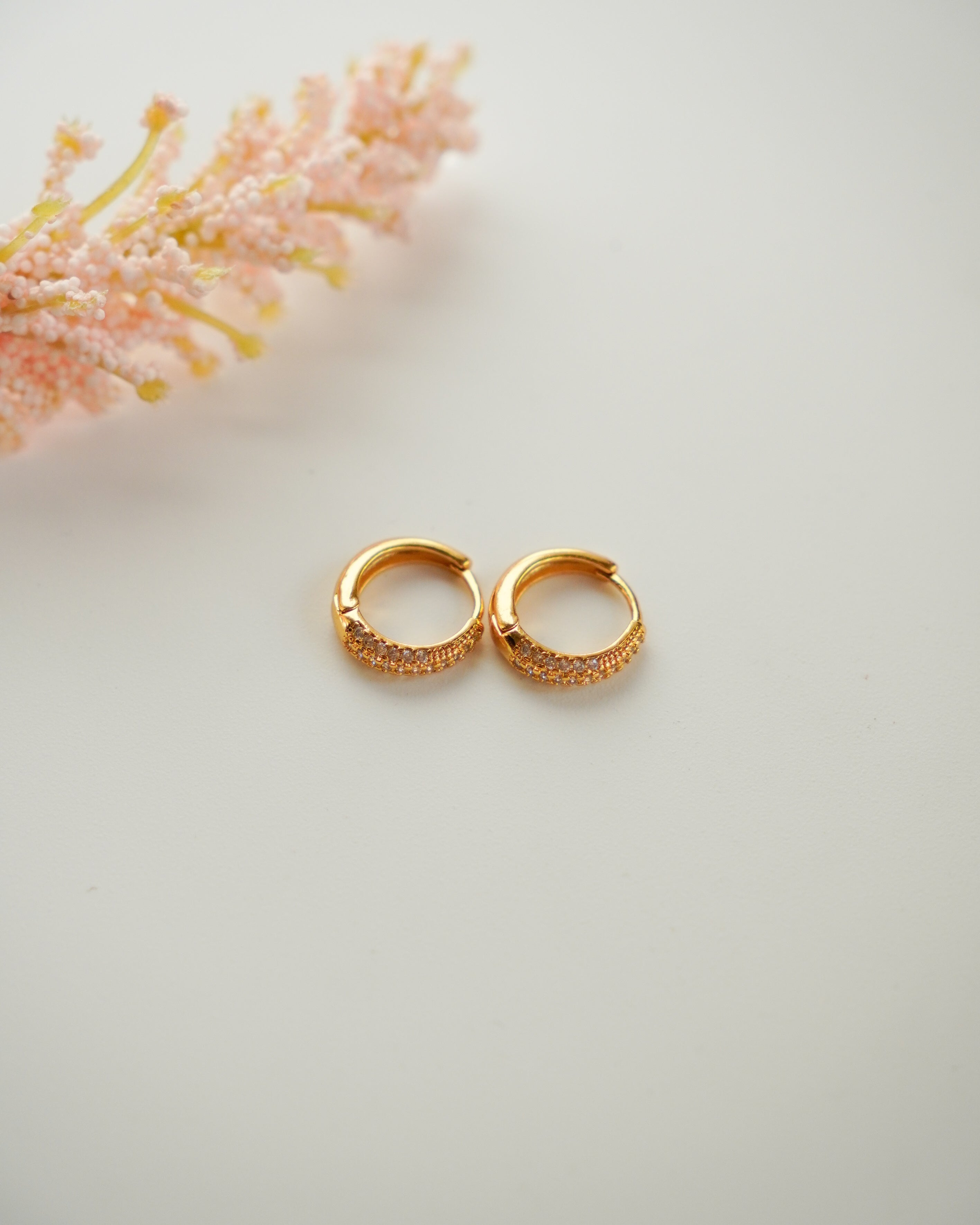 FLORA- Gold Pavé Hoop Earrings |Minimal Zircon Huggie Hoops for Everyday Wear