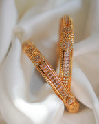 ZORA -  Premium 1 Gram Gold Plated American Diamond Kada Bangles | Micro Plated Stone Encrusted Traditional Bracelets Set of 2