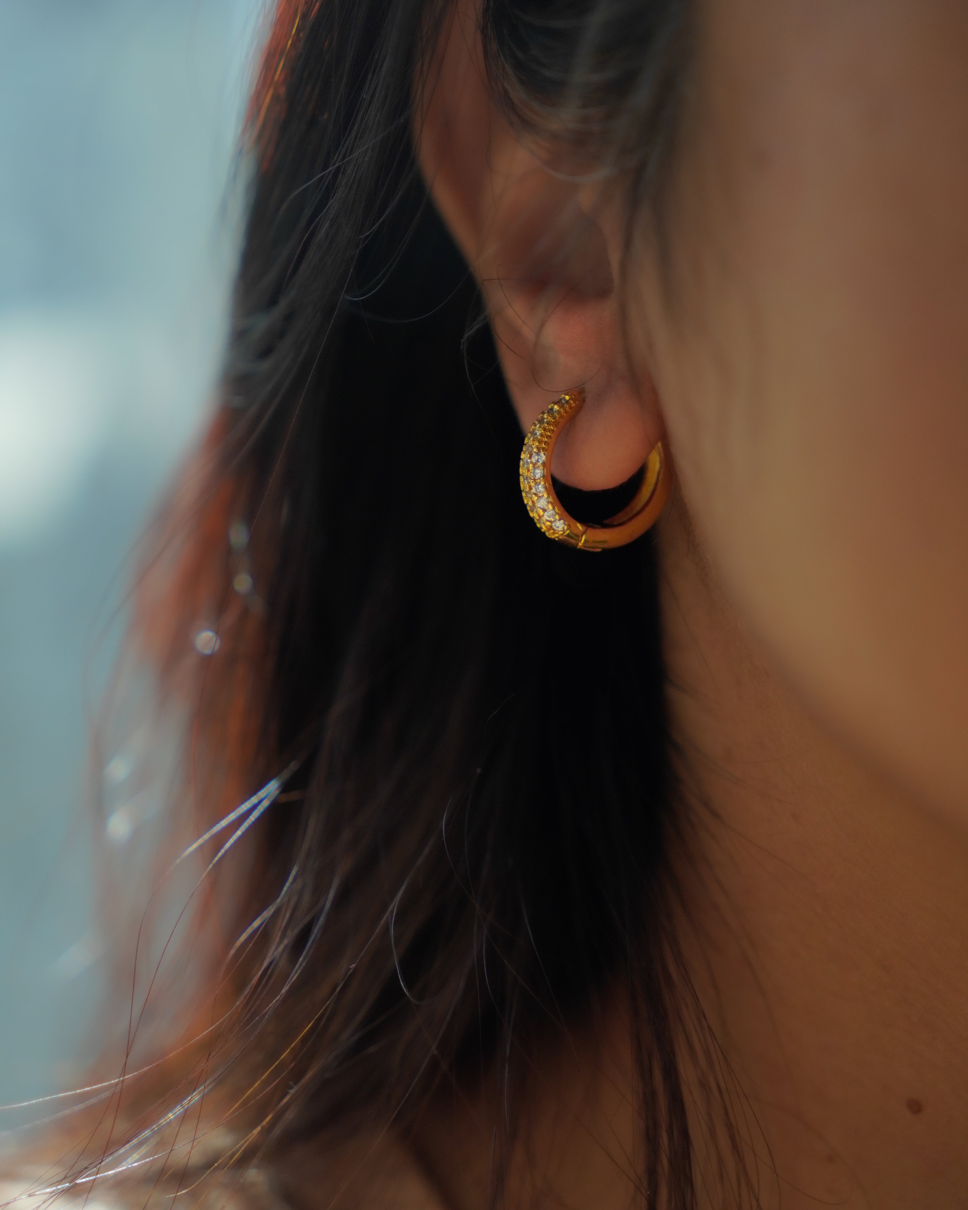 FLORA- Gold Pavé Hoop Earrings |Minimal Zircon Huggie Hoops for Everyday Wear