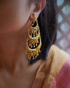 ORO- Three Tier Chandbali Earrings | Micro Plated Intricate Multi Layer Jhumka Dangles