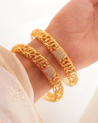 ZORA - Premium 1 Gram Gold Plated Leaf Filigree Bangles | Micro Plated American Diamond Set of 2