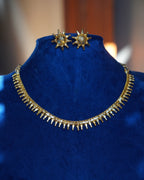 ORO-Gold Plated Geometric Spike Necklace Set | Micro Plated Traditional Necklace with Matching Sunburst Studs
