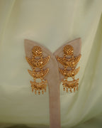 ORO- Royal Three Tier Heritage Dangle – 1gm Gold Plated Dramatic Crescent Mesh Statement Chandbali Earrings