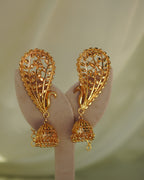 ORO - Peacock Kaan Phool Earrings | Micro Plated Filigree Ear Cuffs with Hanging Jhumkas