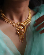 ORO- Traditional 1 Gram Gold Purnakumbha Necklace Set with Matching Drop Earrings | Premium Micro Plated Temple Jewellery