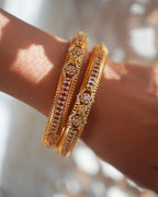 ZORA -  Premium 1 Gram Gold Plated American Diamond Kada Bangles | Micro Plated Stone Encrusted Traditional Bracelets Set of 2