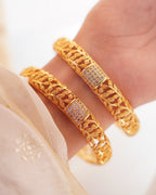 ZORA - Premium 1 Gram Gold Plated Leaf Filigree Bangles | Micro Plated American Diamond Set of 2