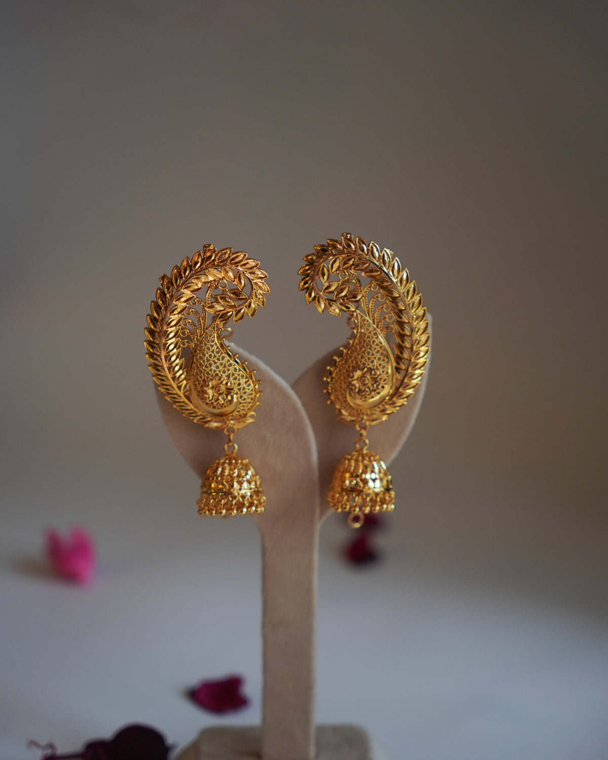 ORO-  Traditional Paisley Ear Cuffs with Jhumka | Premium Micro Plated Mango Kaan Chain Earrings