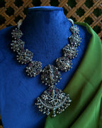 Anassa- Oxidised Temple Jewellery Necklace Set with Earrings – Antique Silver Finish Brass, Goddess Pendant Statement