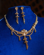 ORO- Matte Finish Floral Tassel Gold Plated Necklace & Earrings Set
